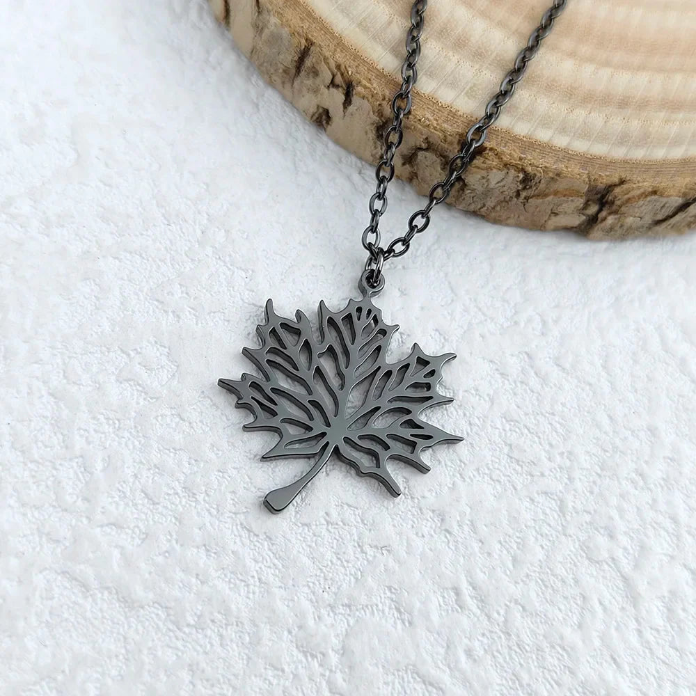 Black Maple Leaf Pendant Necklace