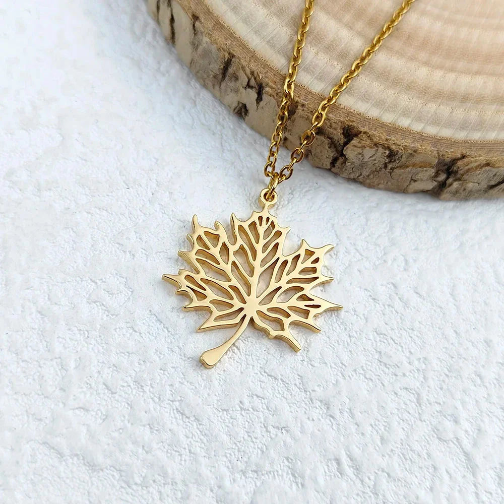 Gold Maple Leaf Pendant Necklace