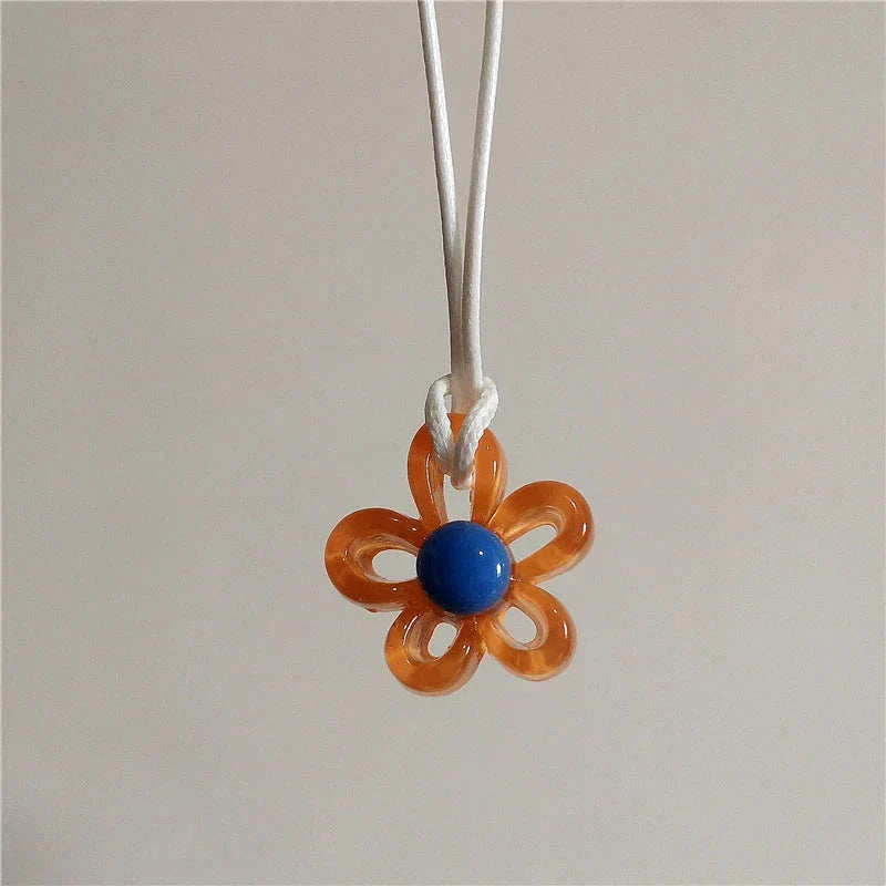 Necklace with Colorful Flower Pendant brown