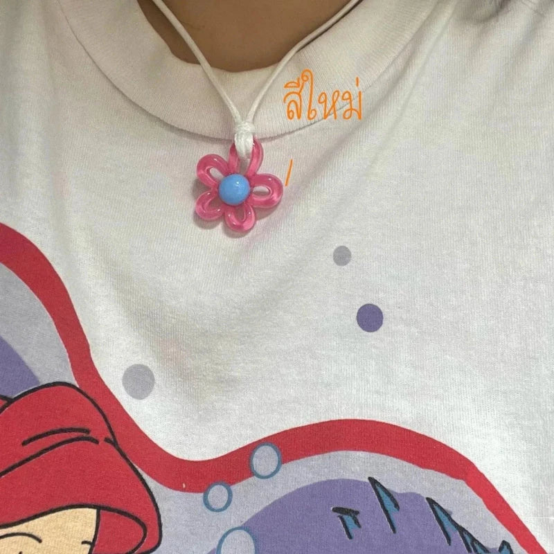 Necklace with Colorful Flower Pendant pink