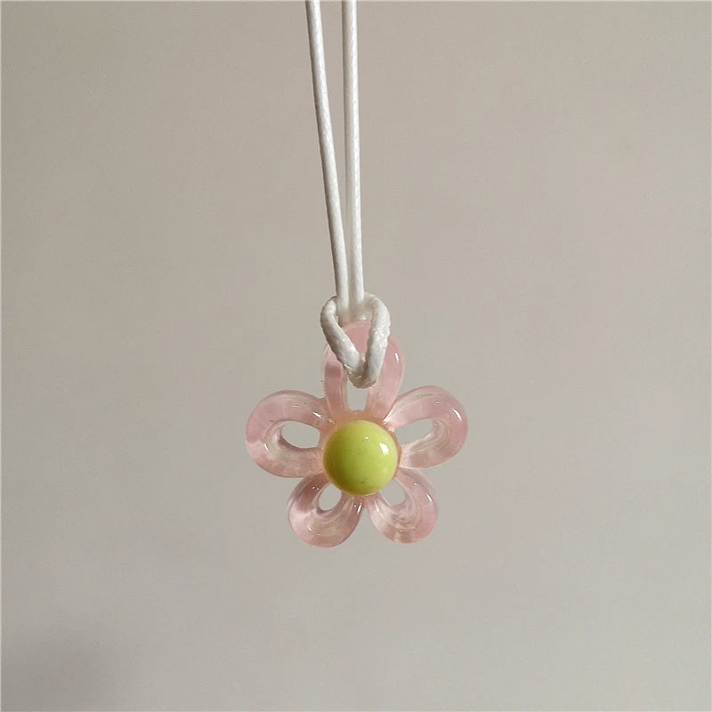 Necklace with Colorful Flower Pendant pink