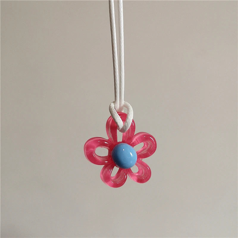 Necklace with Colorful Flower Pendant red