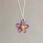 Necklace with Colorful Flower Pendant purple