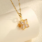 Rotating Anti-Stress Flower Zircon Pendant Necklace