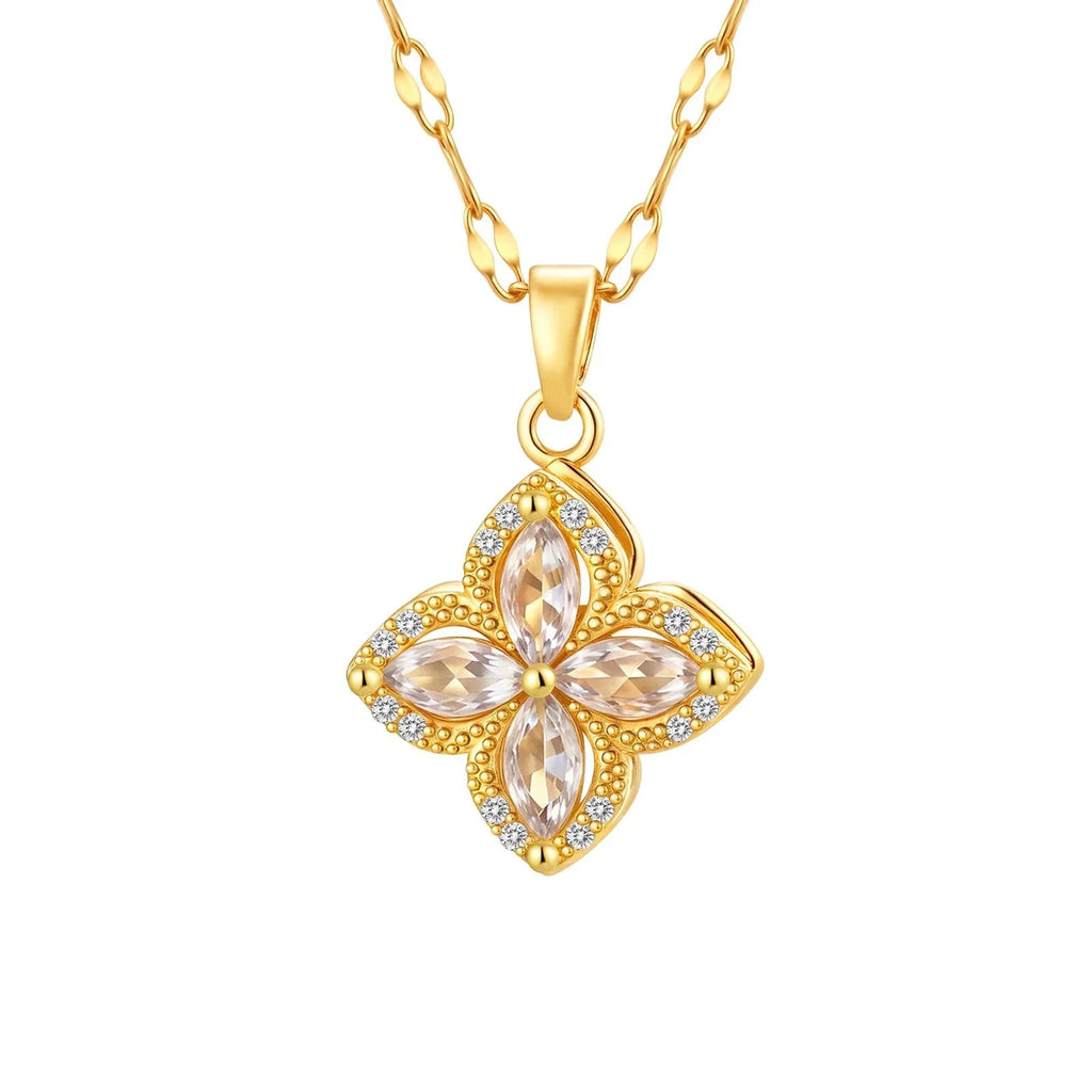 Rotating Anti-Stress Flower Zircon Pendant Necklace
