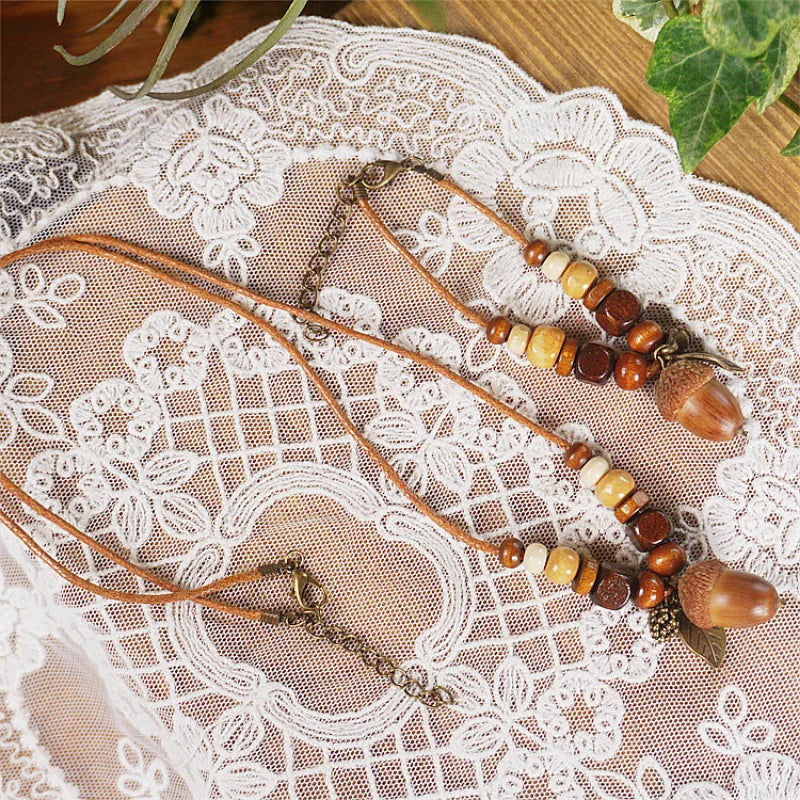 Autumn Wooden Tassel Pendant Necklace