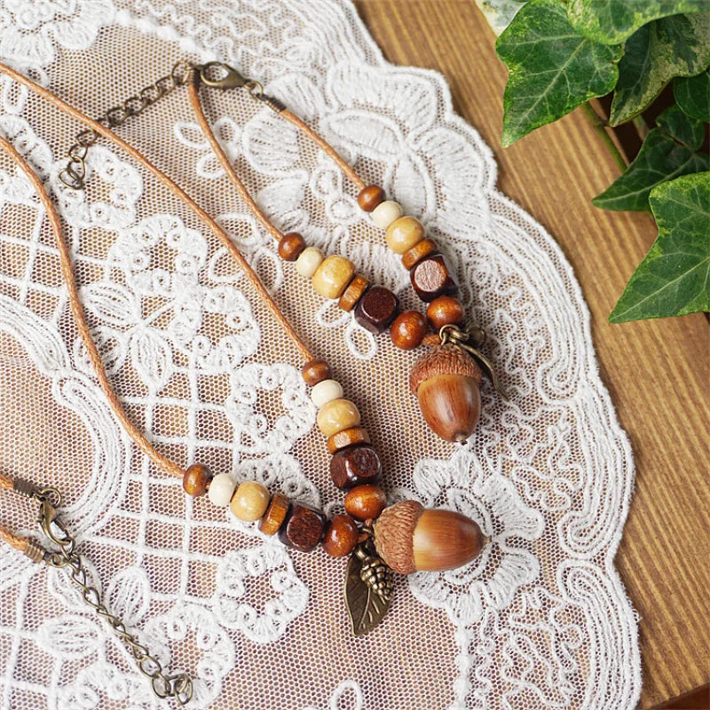 Autumn Wooden Tassel Pendant Necklace