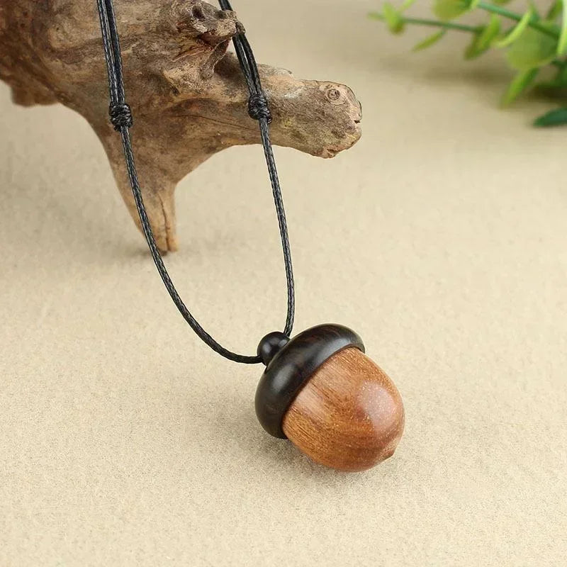 Necklace with Brown Wood Tassel Pendant