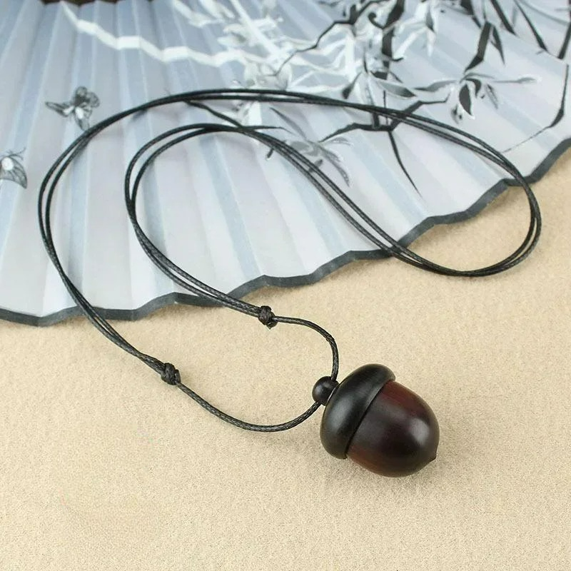 Necklace with Dark Brown Wood Tassel Pendant