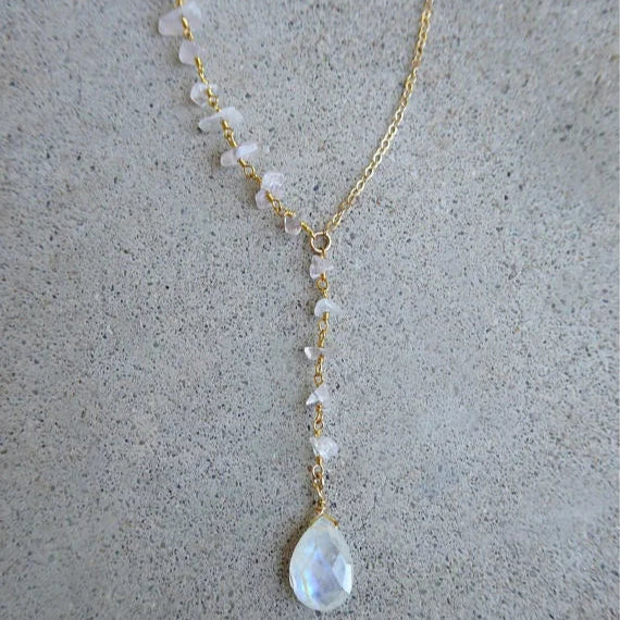 Necklace with Moonstone Crystal Water Drop Pendant