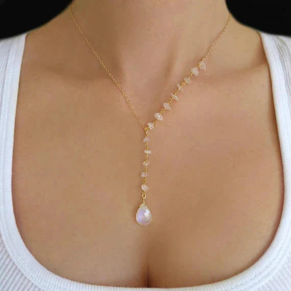 Necklace with Moonstone Crystal Water Drop Pendant