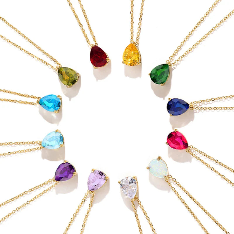 Necklace with Water Drop Pendant in Zircon Birthstone