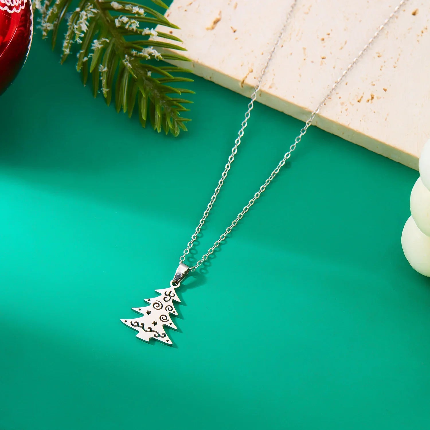 Necklace with Winter Christmas tree Pendant silver