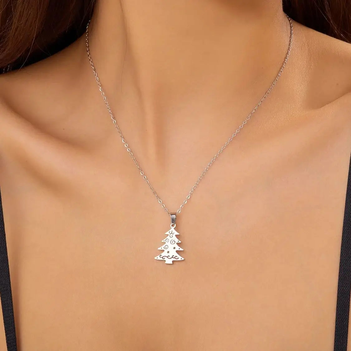 Necklace with Winter Christmas tree Pendant silver