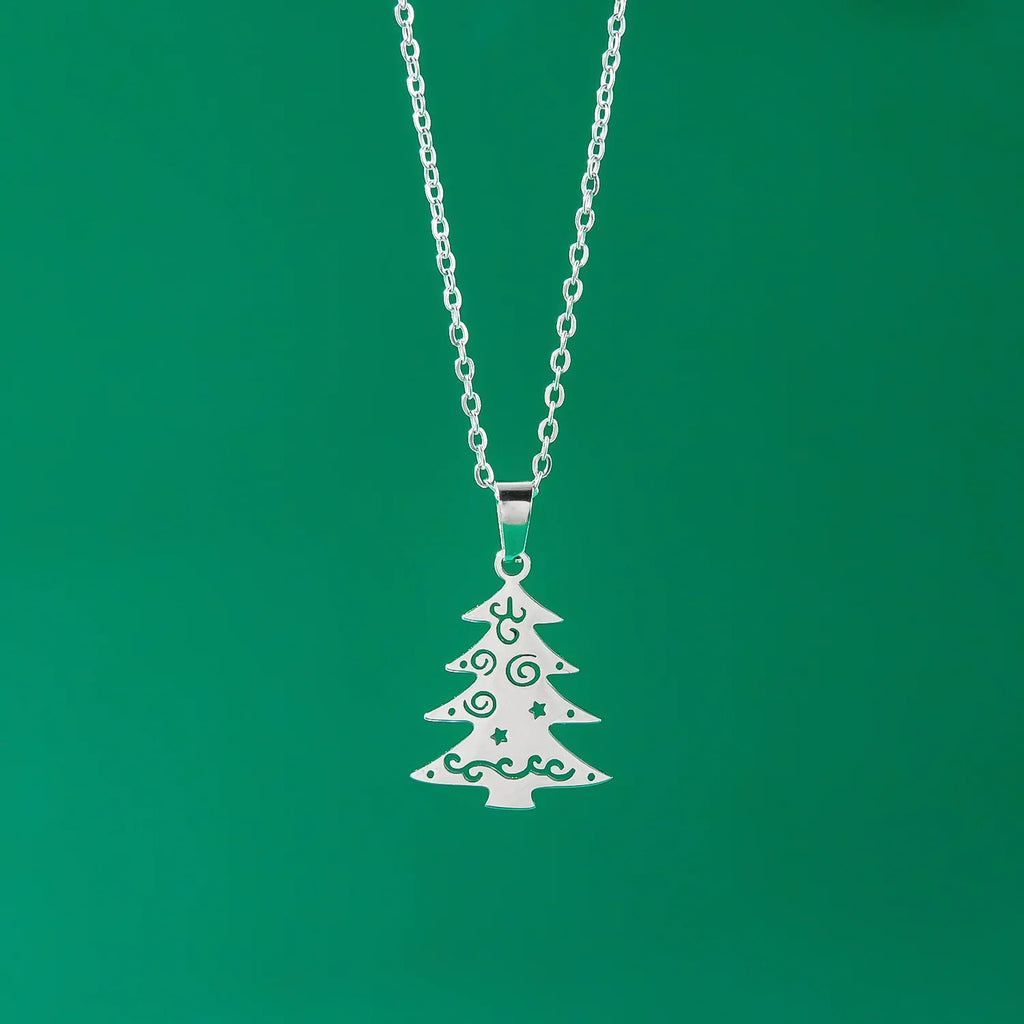 Necklace with Winter Christmas tree Pendant silver