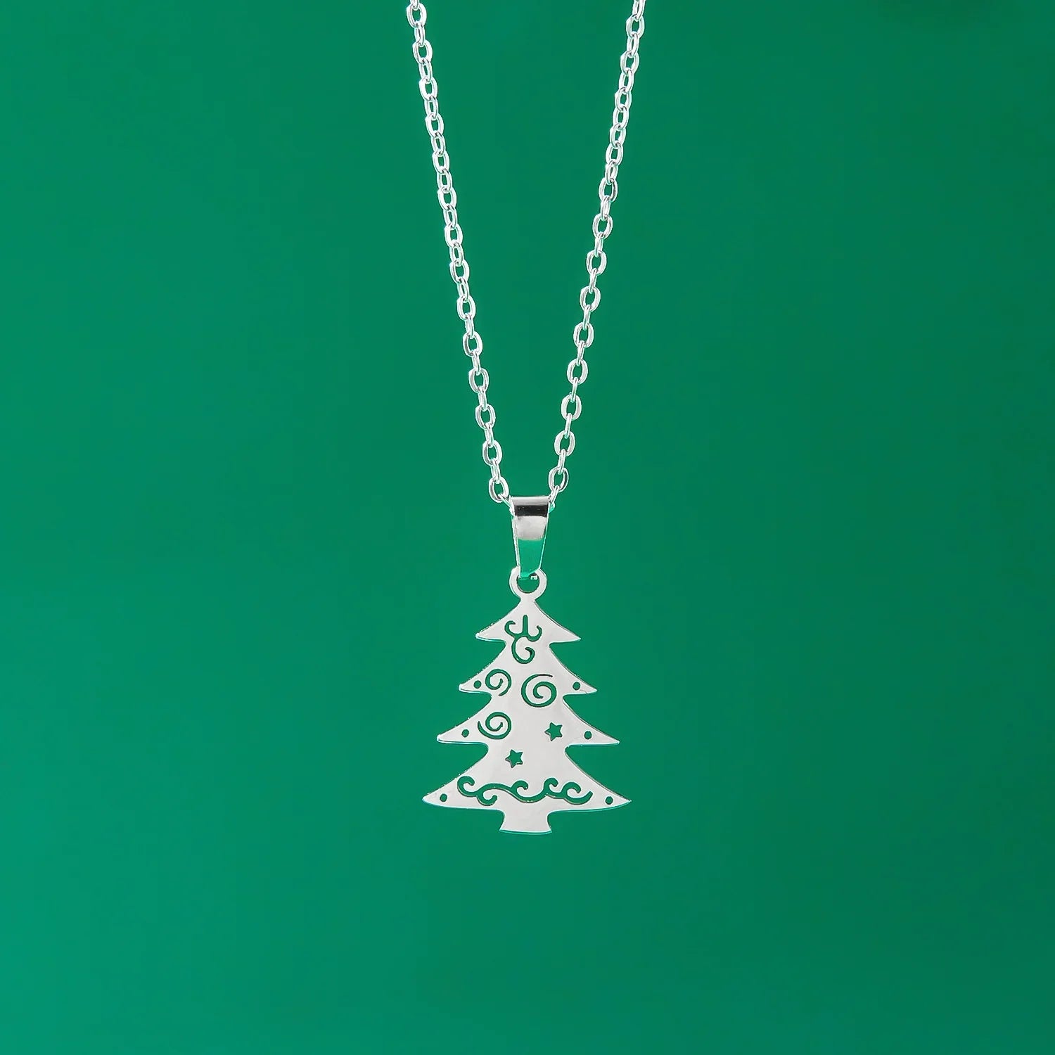 Necklace with Winter Christmas tree Pendant silver