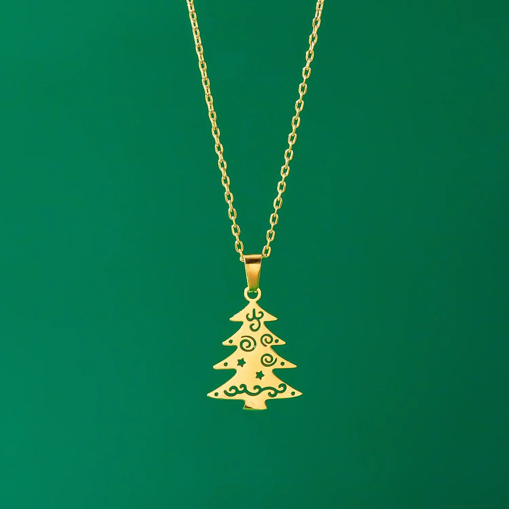 Necklace with Winter Christmas tree Pendant gold