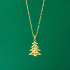 Necklace with Winter Christmas tree Pendant gold