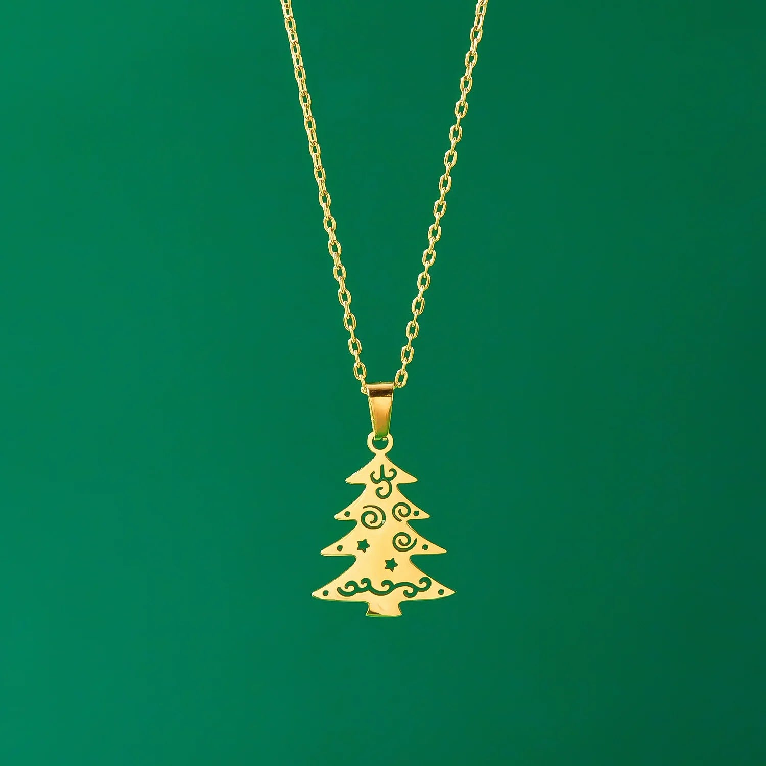 Necklace with Winter Christmas tree Pendant gold