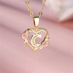 Necklace with heart and flower initial pendant c