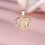 Necklace with heart and flower initial pendant d