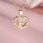 Necklace with heart and flower initial pendant f