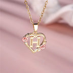 Necklace with heart and flower initial pendant h