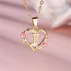 Necklace with heart and flower initial pendant j