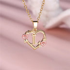 Necklace with heart and flower initial pendant l