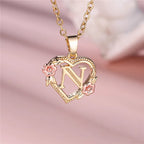 Necklace with heart and flower initial pendant n