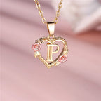 Necklace with heart and flower initial pendant p