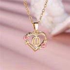 Necklace with heart and flower initial pendant q