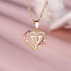 Necklace with heart and flower initial pendant v