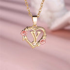 Necklace with heart and flower initial pendant y