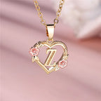 Necklace with heart and flower initial pendant z