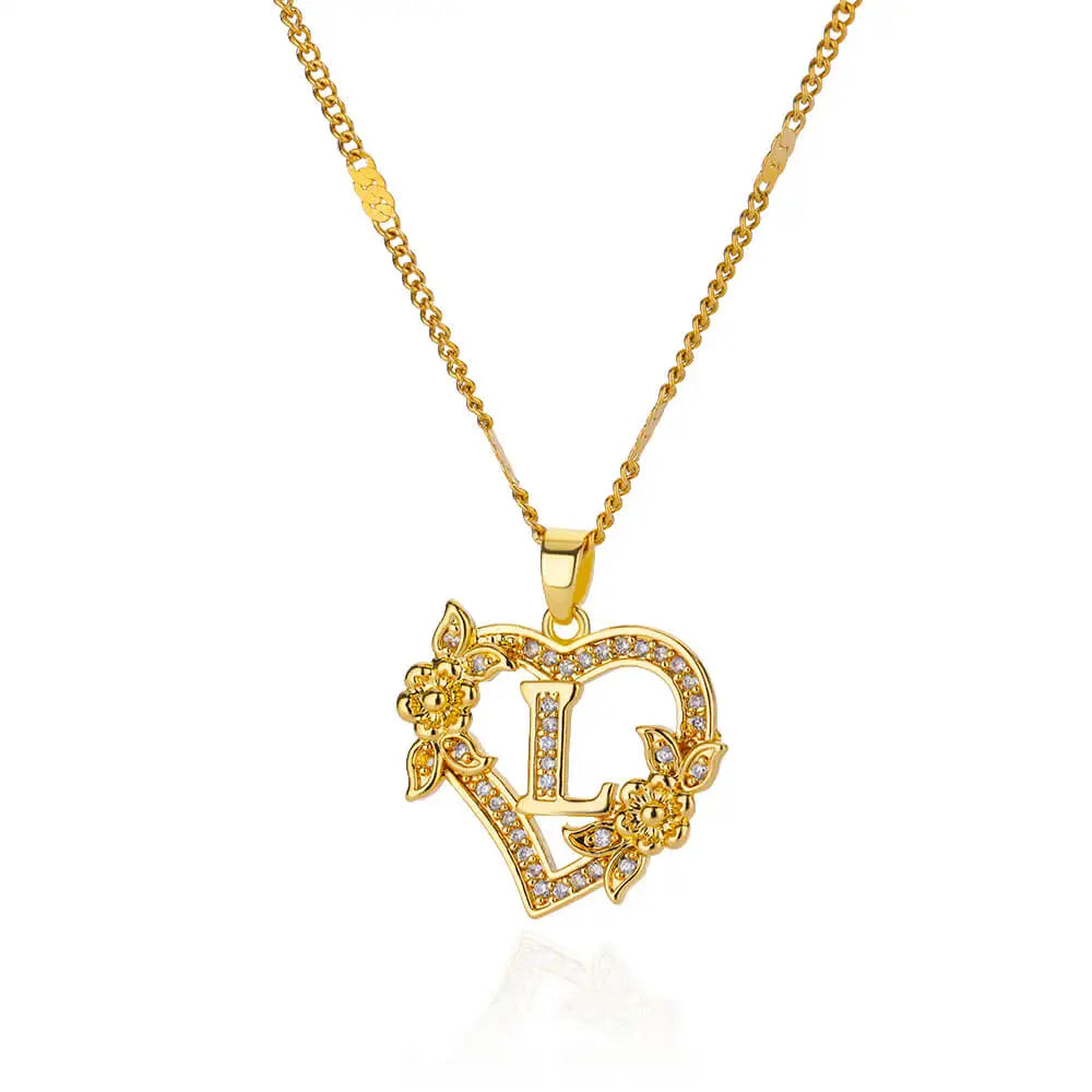 Necklace with initial and heart pendant l