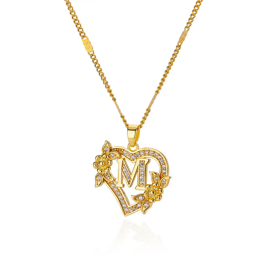 Necklace with initial and heart pendant m