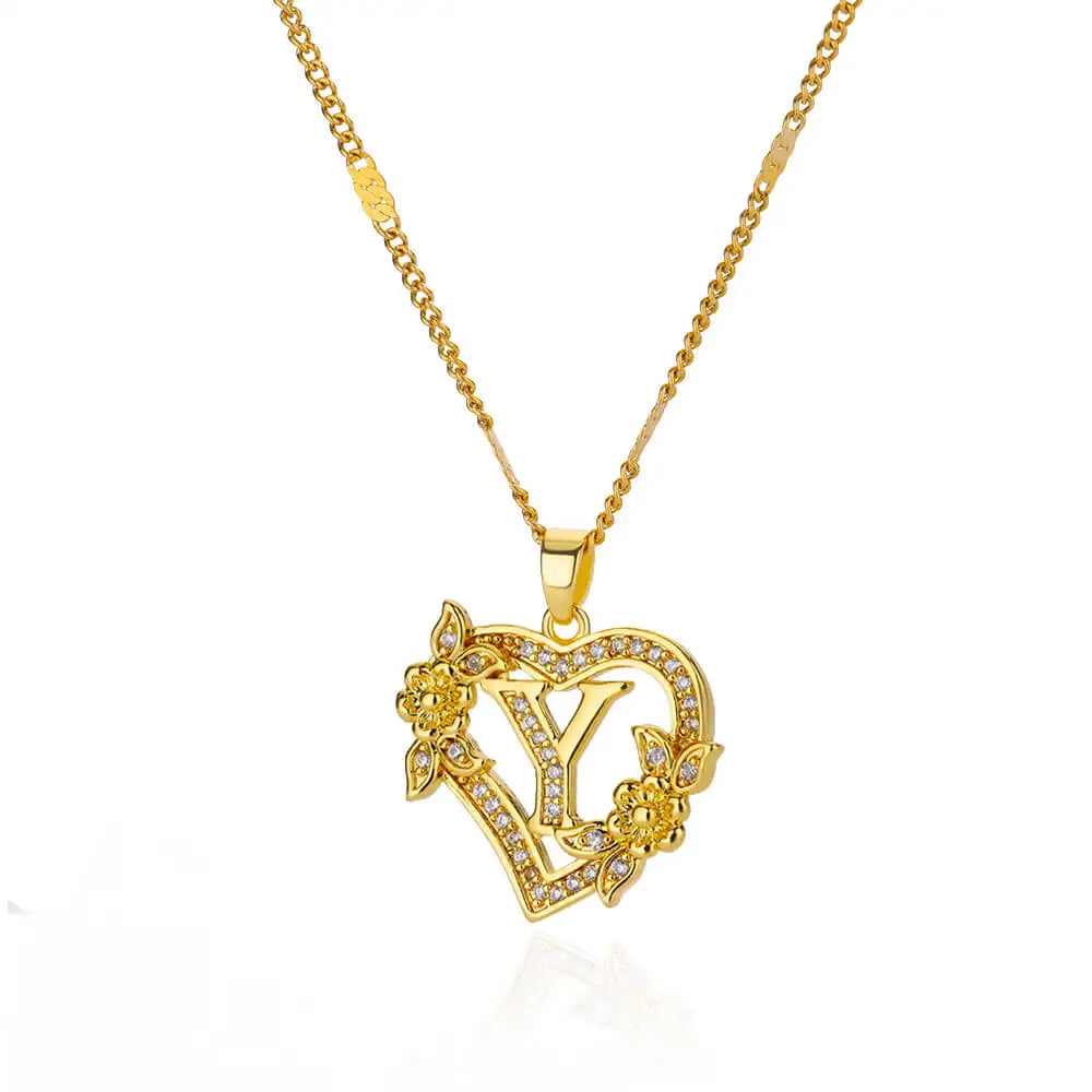 Necklace with initial and heart pendant y