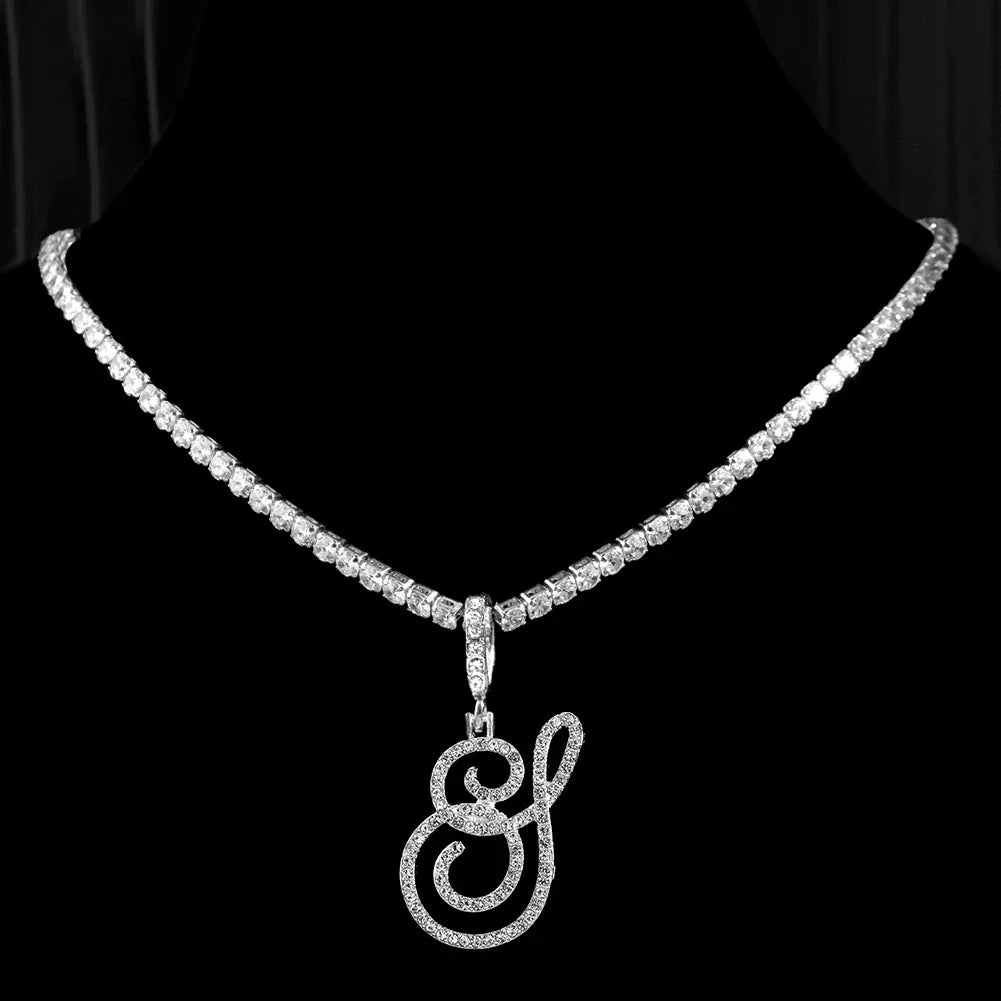 Choker necklace with initial pendant and rhinestones y