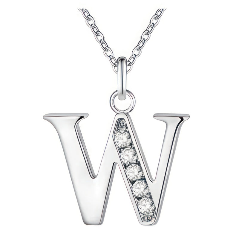 Necklace with initial pendant and rhinestone - letter