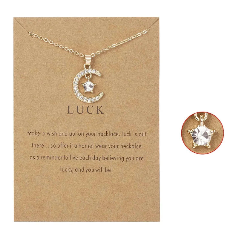 Necklace with Rhinestone Moon Pendant Birthstone