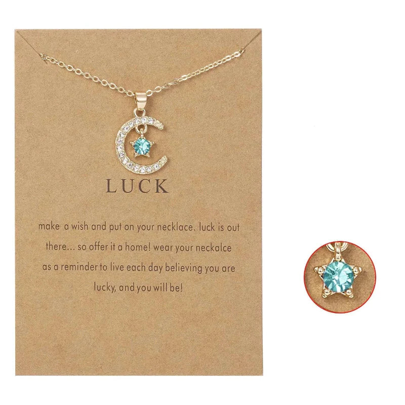 Necklace with Rhinestone Moon Pendant Birthstone