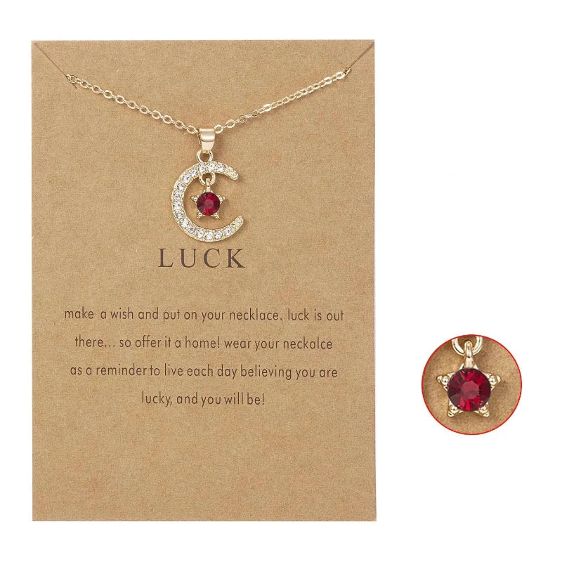 Necklace with Rhinestone Moon Pendant Birthstone