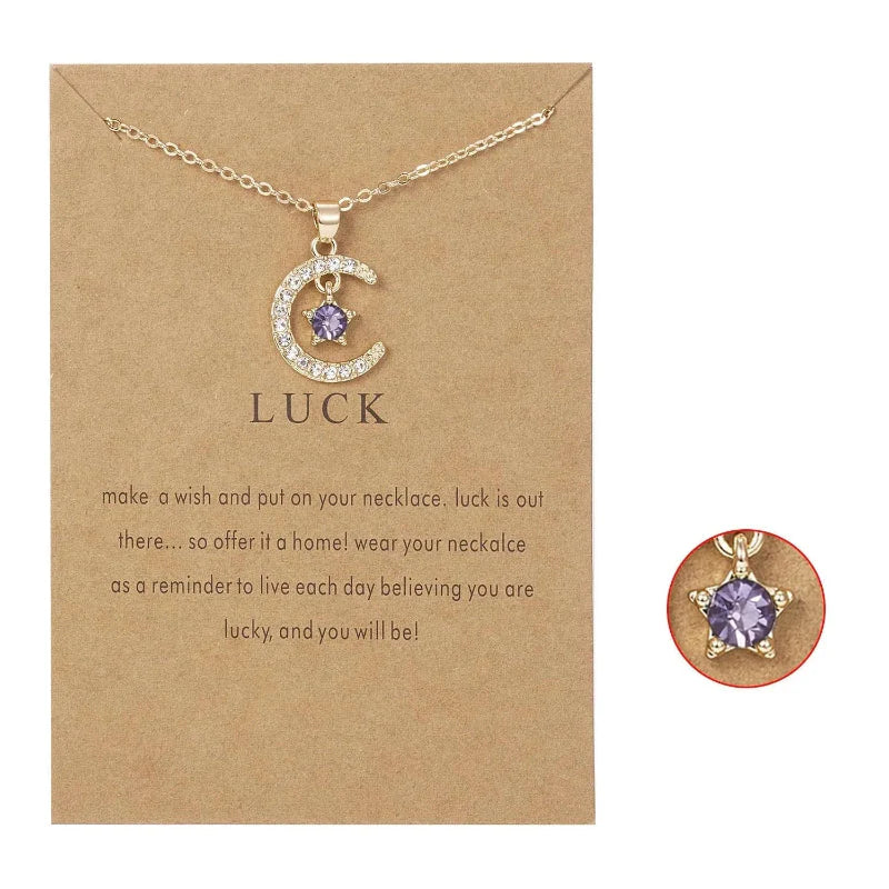 Necklace with Rhinestone Moon Pendant Birthstone