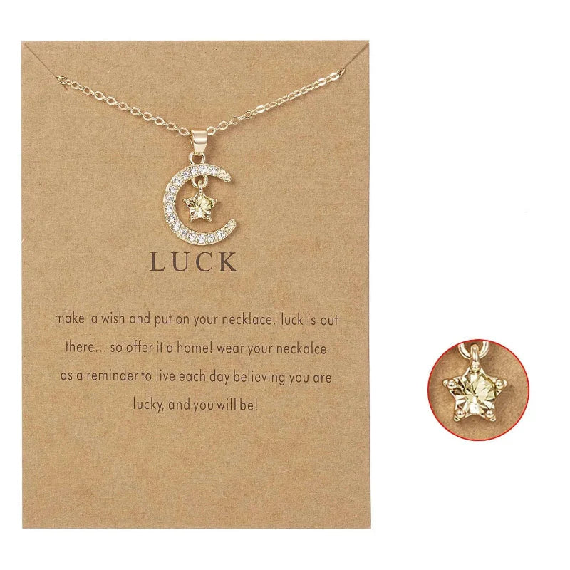 Necklace with Rhinestone Moon Pendant Birthstone