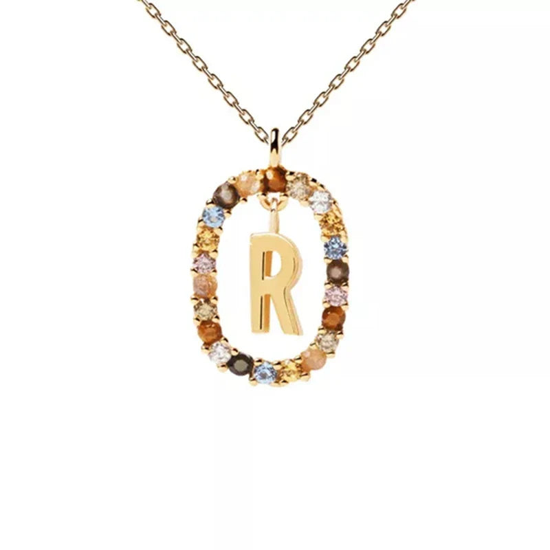 Oval Initial Pendant Necklace r