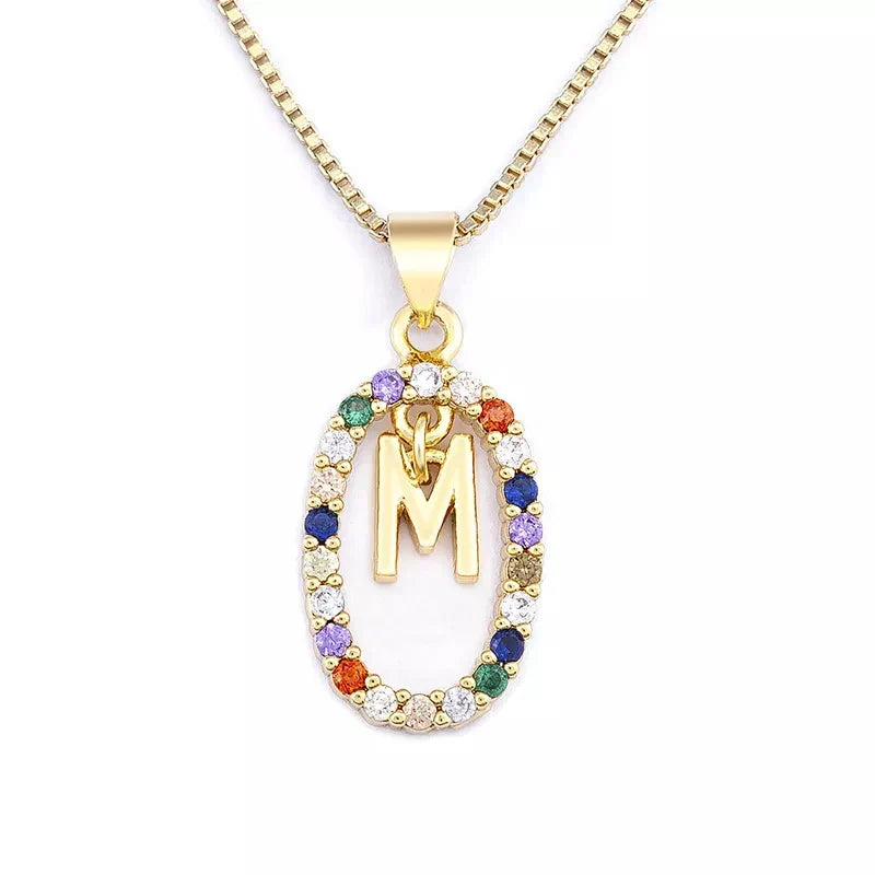 Oval Initial Pendant Necklace m