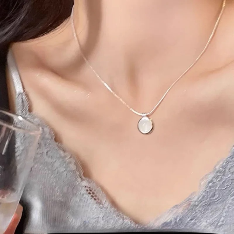 Necklace with Oval Pendant White Moonstone
