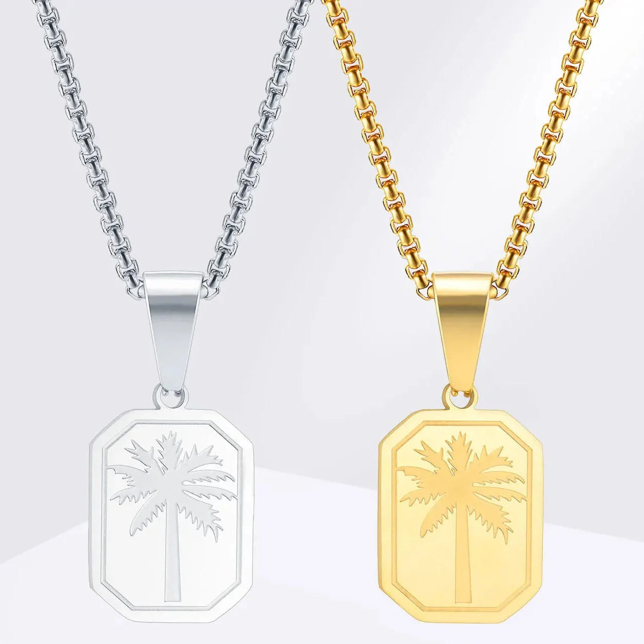 Necklace with geometric palm tree pendant gold