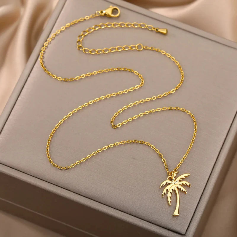 Palm Tree Pendant Necklace for Women gold